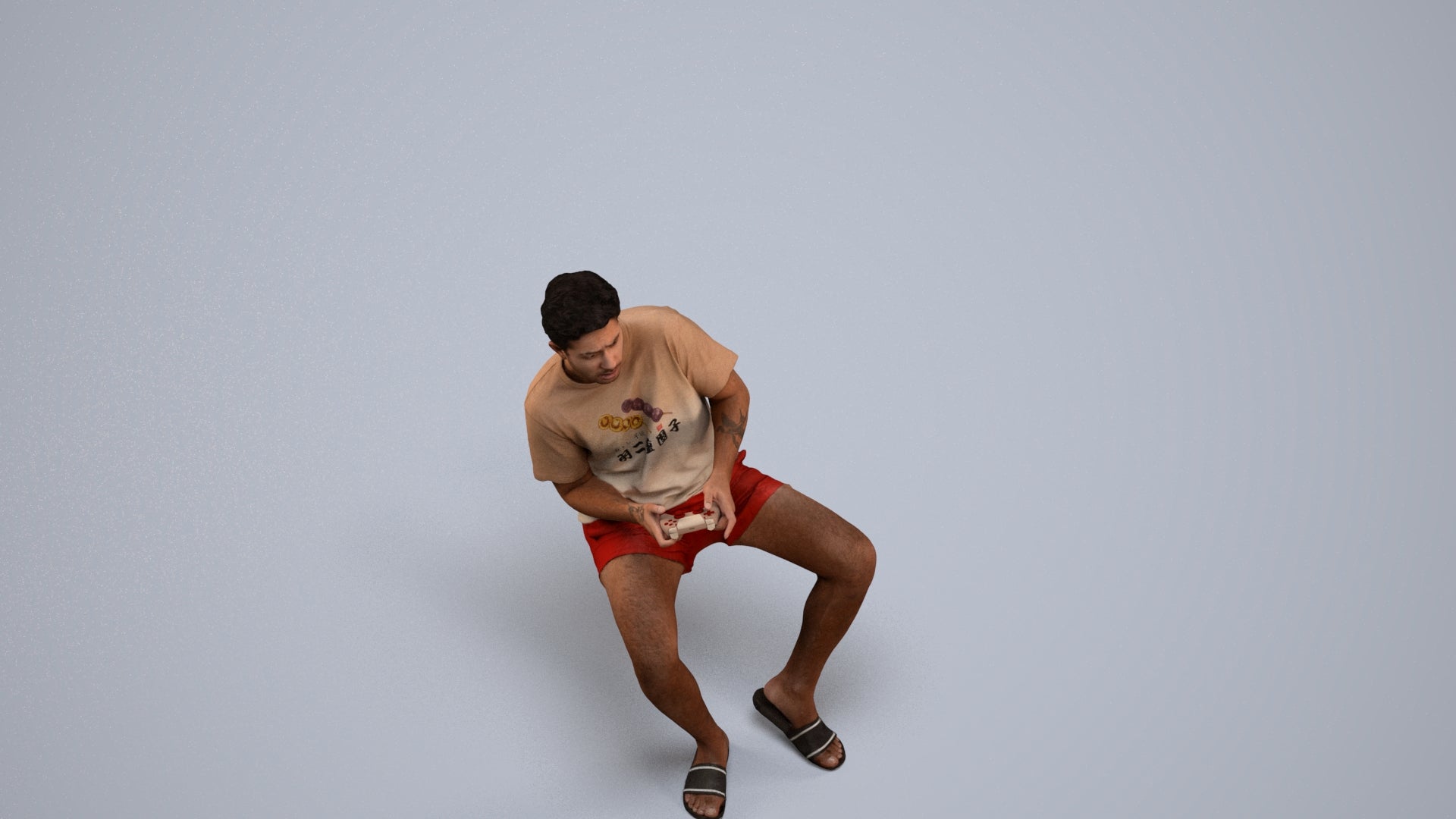 realistic 3D human man casual sitting, archviz people FBX OBJ for Blender, back view render