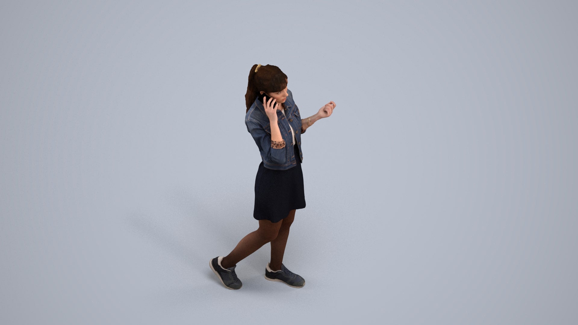 realistic 3D people woman casual walking, render-ready for V-Ray and Corona, FBX OBJ, back view render