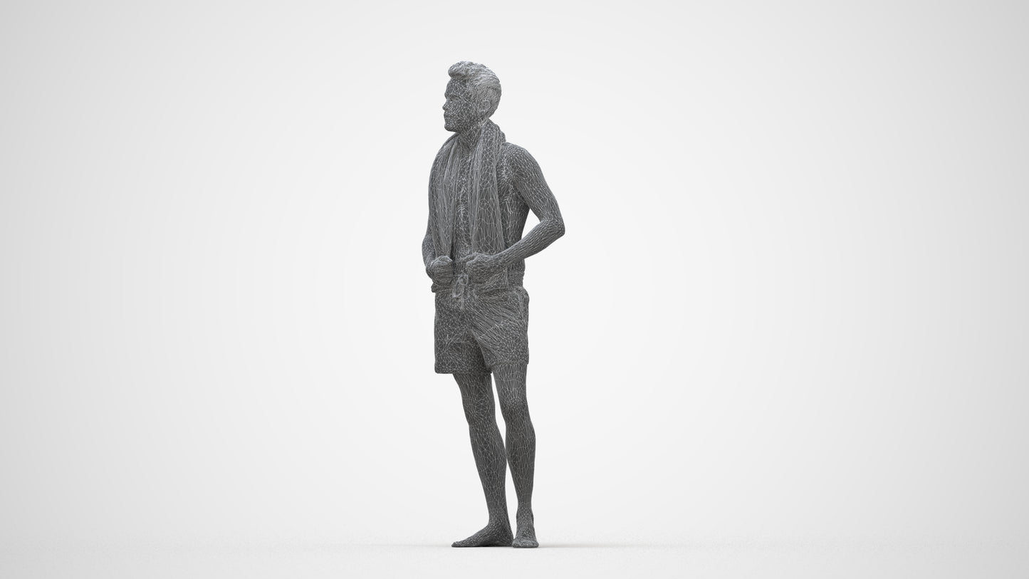 realistic 3D man sport pool, scanned archviz people for Blender and 3ds Max, wireframe back view