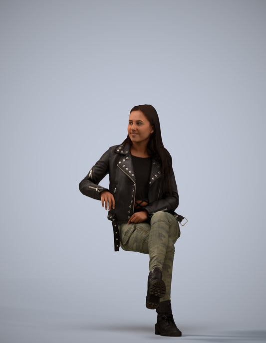 3D scanned woman sitting casual, photorealistic archviz people for Enscape and SketchUp