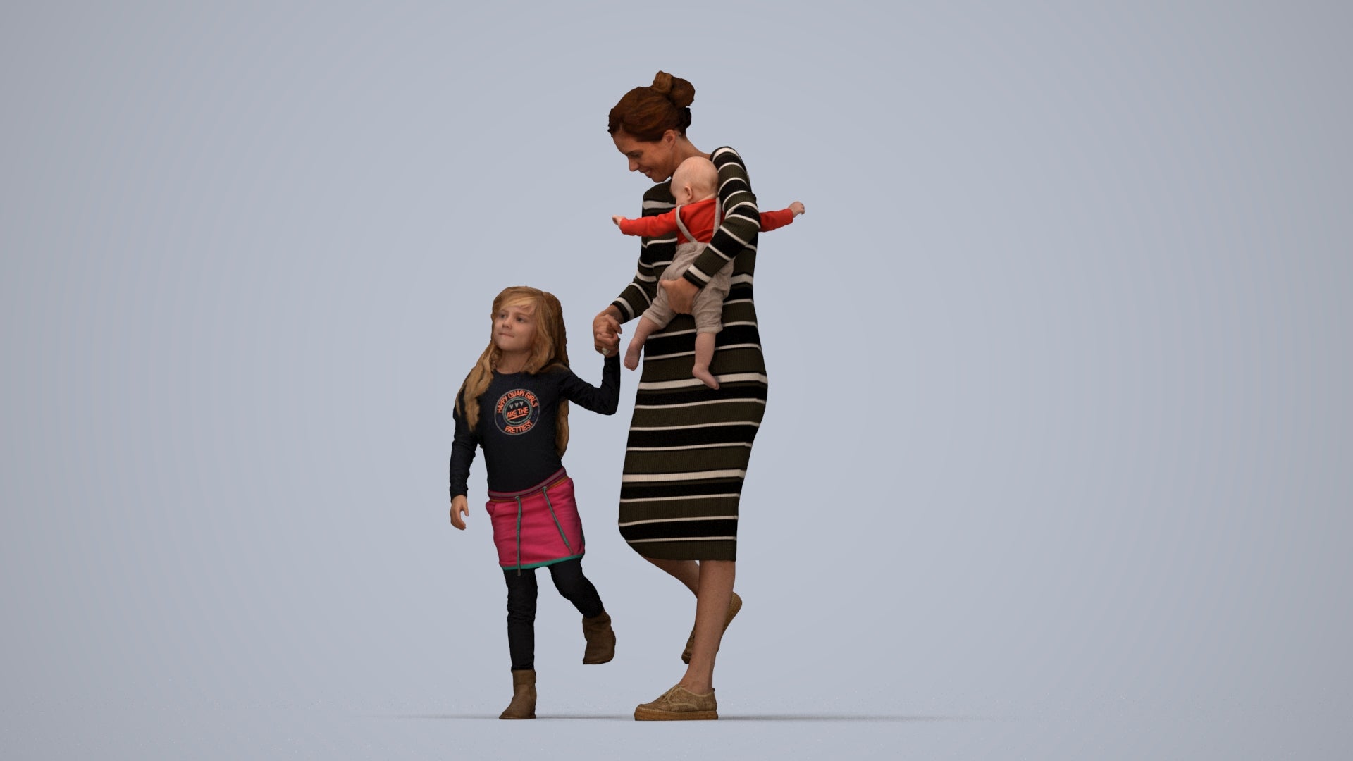 realistic 3D people girl casual kids, render-ready for V-Ray and Corona, FBX OBJ, top-down view render