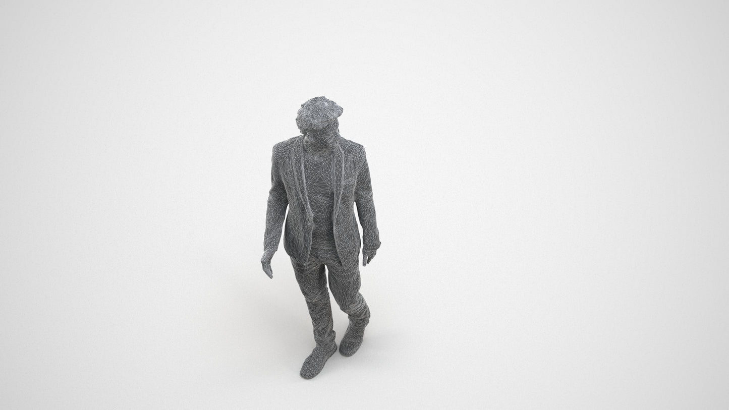photogrammetry 3D man casual business, realistic human model archviz FBX, wireframe three-quarter view