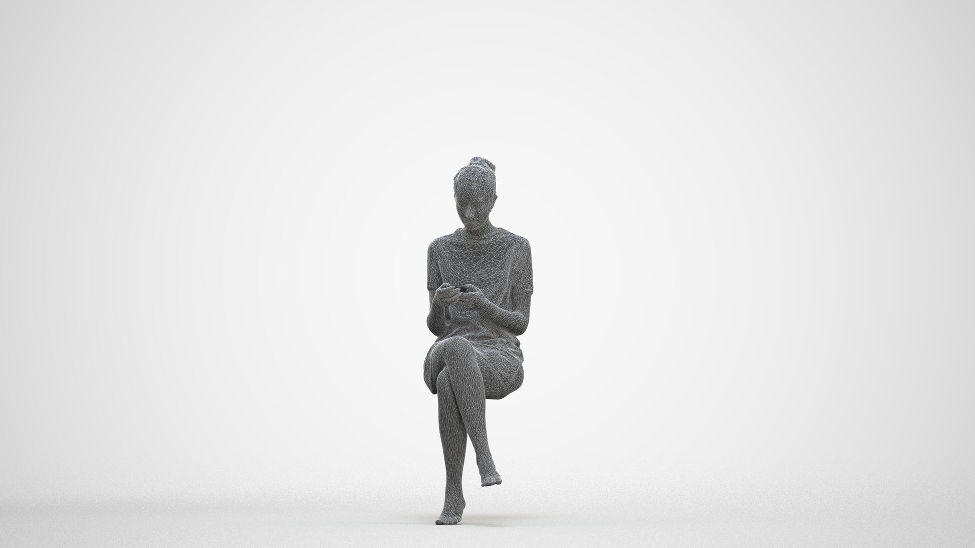 3D scanned woman sitting casual, photorealistic archviz people for Enscape and SketchUp, three-quarter front view render