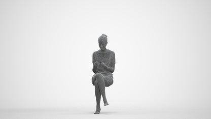 3D scanned woman sitting casual, photorealistic archviz people for Enscape and SketchUp, three-quarter front view render