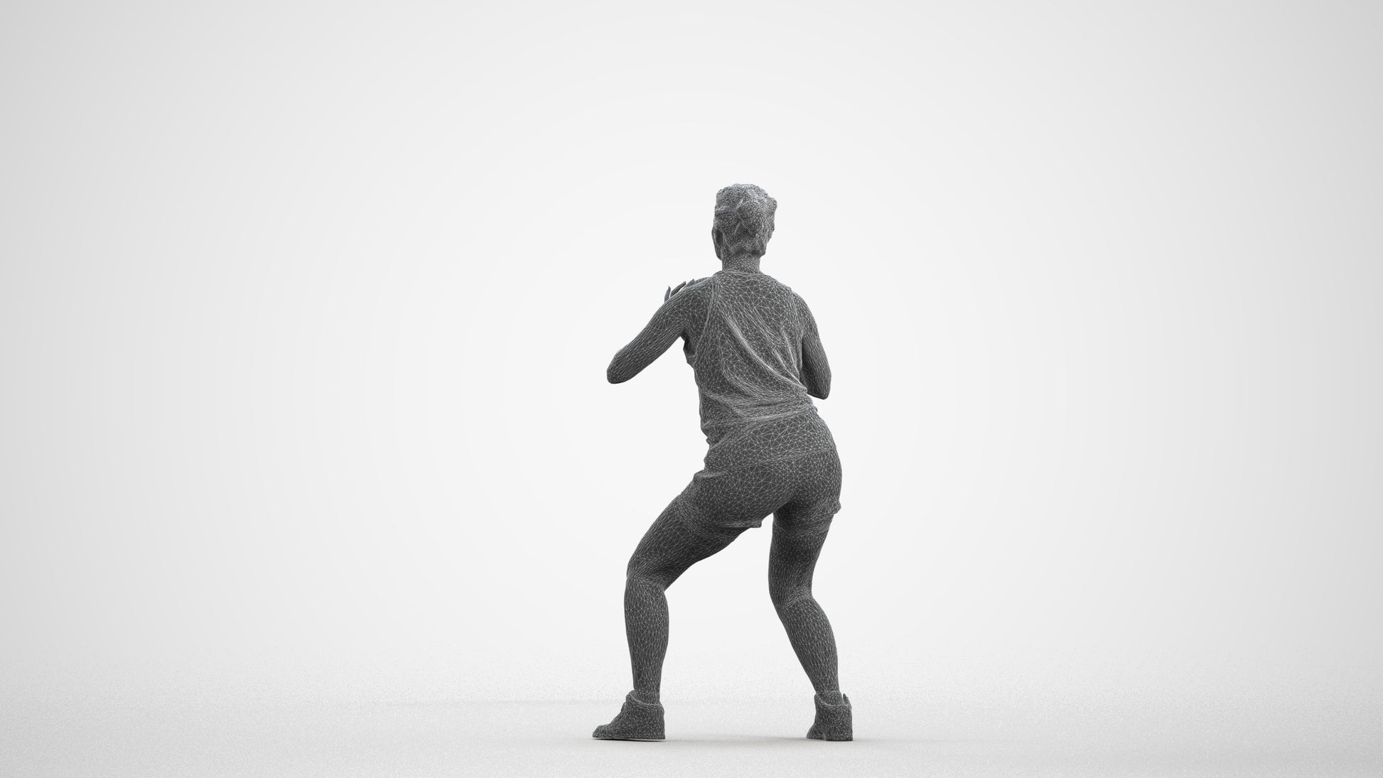 photogrammetry 3D woman sport, realistic human model archviz FBX, wireframe front view