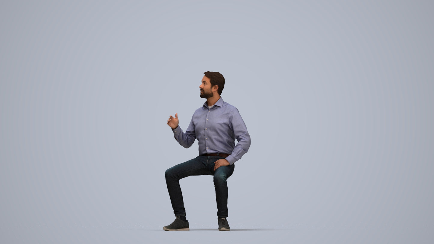 realistic 3D man business sitting, scanned archviz people for Blender and 3ds Max, top-down view render