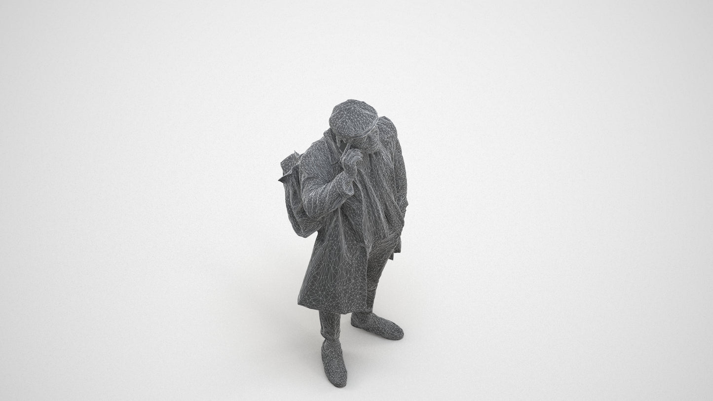 3D people model man casual standing, scanned human for 3ds Max rendering, wireframe three-quarter view