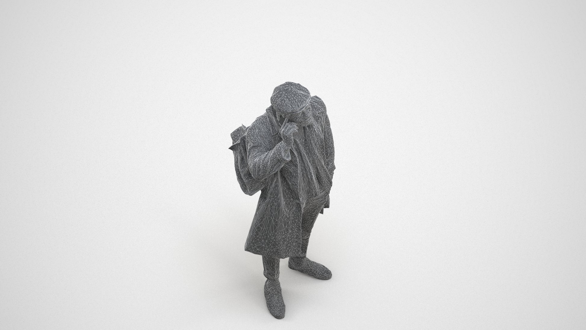 3D people model man casual standing, scanned human for 3ds Max rendering, wireframe three-quarter view