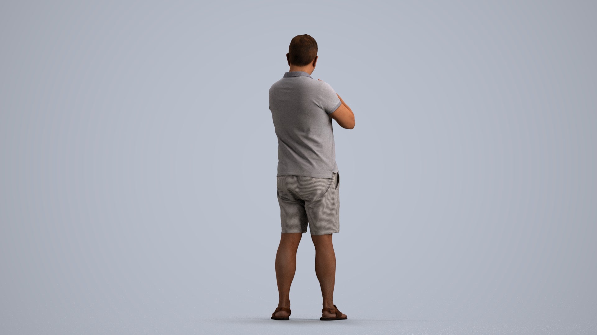 3D human model man casual standing, photogrammetry scanned person for archviz, front view render