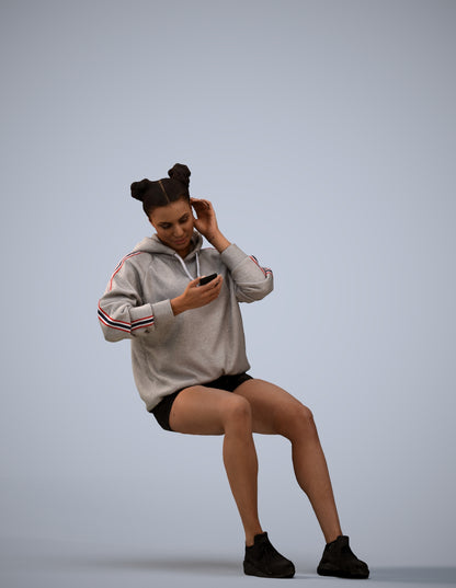 realistic 3D human woman casual sitting, archviz people FBX OBJ for Blender
