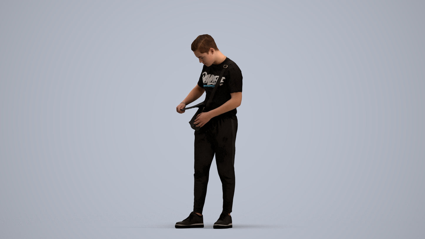 realistic 3D human boy casual kids, archviz people FBX OBJ for Blender, standing pose render
