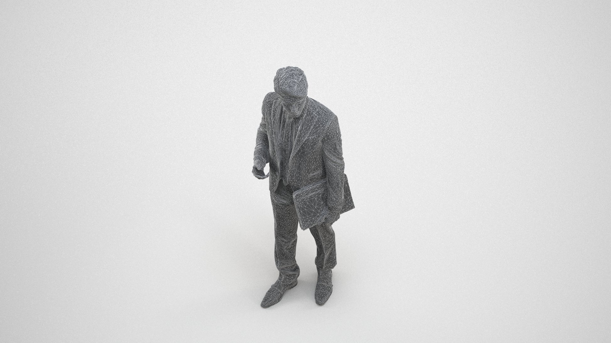 realistic 3D people man business, render-ready for V-Ray and Corona, FBX OBJ, wireframe three-quarter view