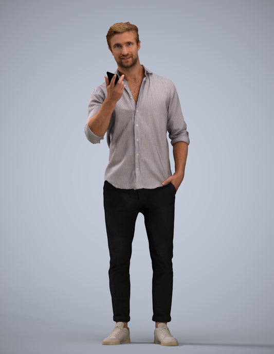 scanned 3D man casual standing, photogrammetry people for Enscape and V-Ray