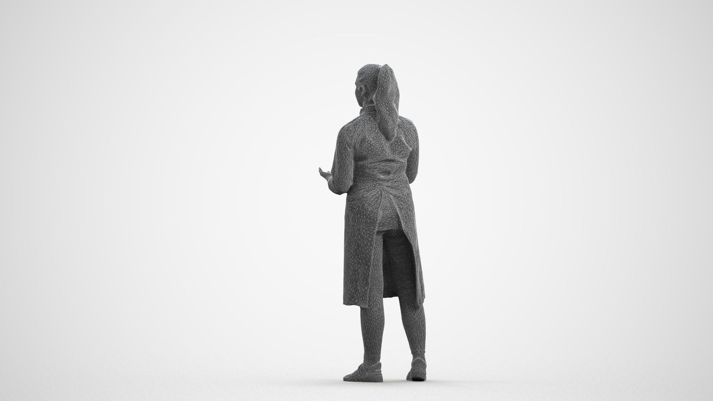 realistic 3D woman hospitality, scanned archviz people for Blender and 3ds Max, wireframe front view