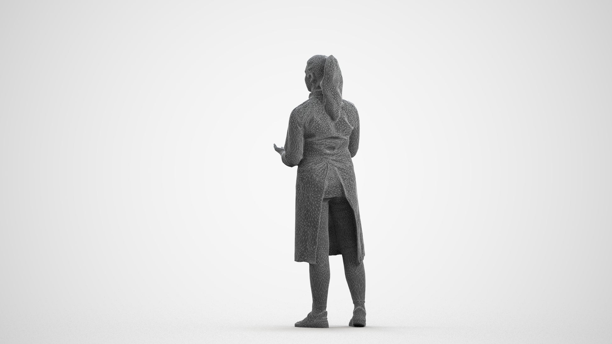realistic 3D woman hospitality, scanned archviz people for Blender and 3ds Max, wireframe front view