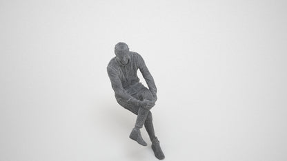 realistic 3D human man casual sitting, archviz people FBX OBJ for Blender, wireframe three-quarter view