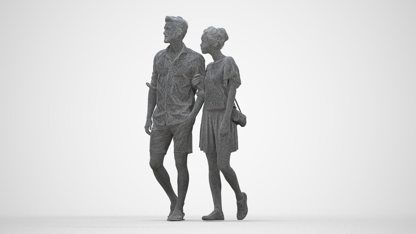 realistic 3D people woman casual couple, render-ready for V-Ray and Corona, FBX OBJ, wireframe back view