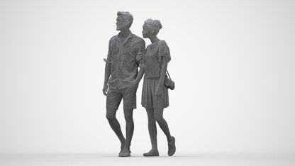 realistic 3D people woman casual couple, render-ready for V-Ray and Corona, FBX OBJ, wireframe back view