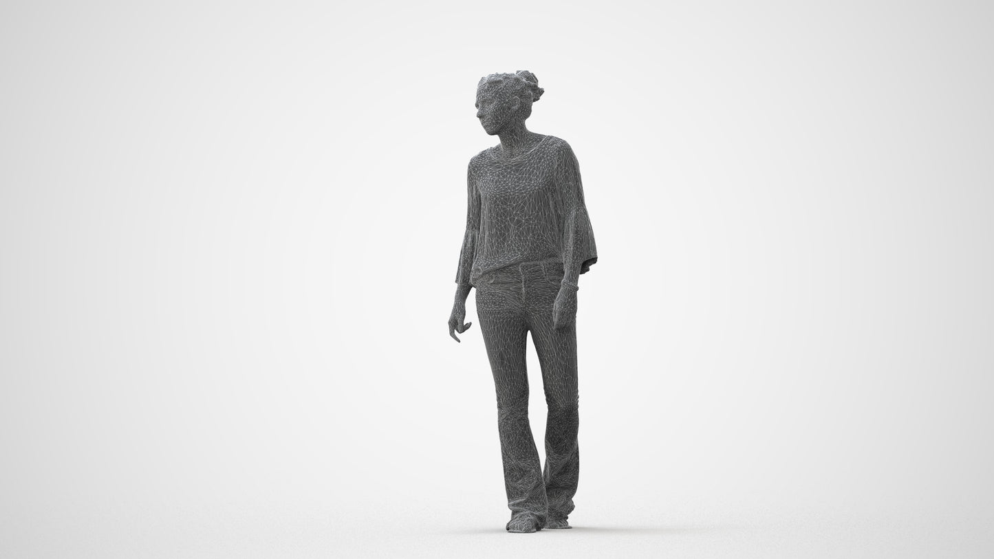 realistic 3D people woman casual walking, render-ready for V-Ray and Corona, FBX OBJ, square thumbnail