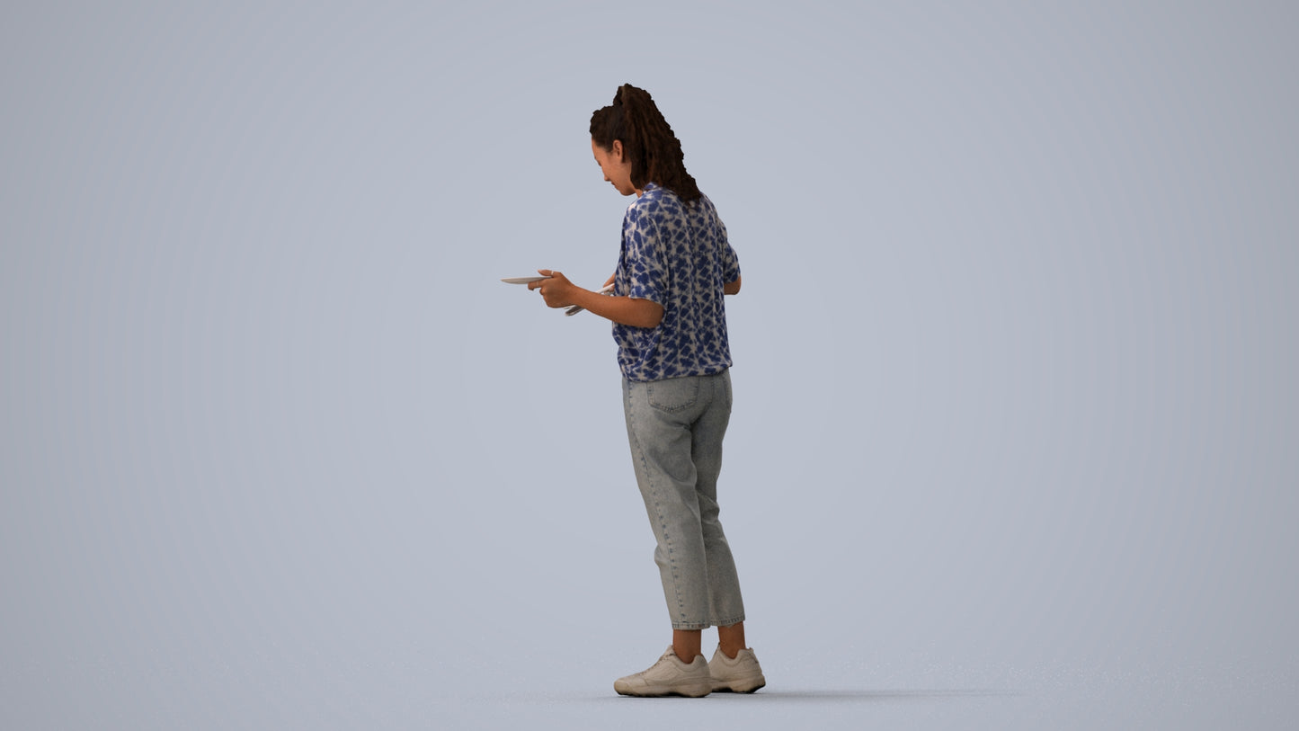 scanned 3D woman casual standing, photogrammetry people for Enscape and V-Ray, three-quarter view render