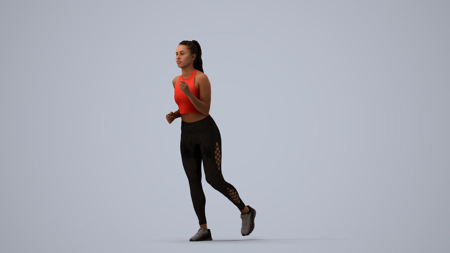 scanned 3D woman sport, photogrammetry people for Enscape and V-Ray, three-quarter view render