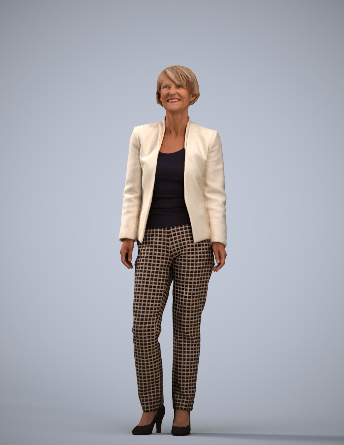 scanned 3D senior woman business standing, photogrammetry people for Enscape and V-Ray