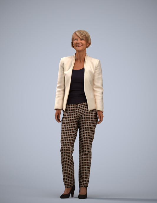 scanned 3D senior woman business standing, photogrammetry people for Enscape and V-Ray