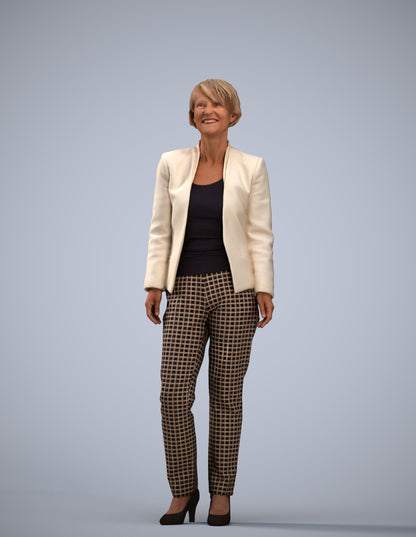 scanned 3D senior woman business standing, photogrammetry people for Enscape and V-Ray