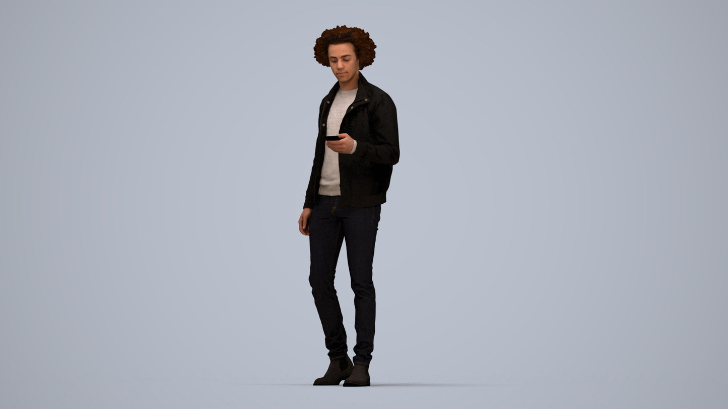 photogrammetry 3D man casual standing, realistic human model archviz FBX, top-down view render