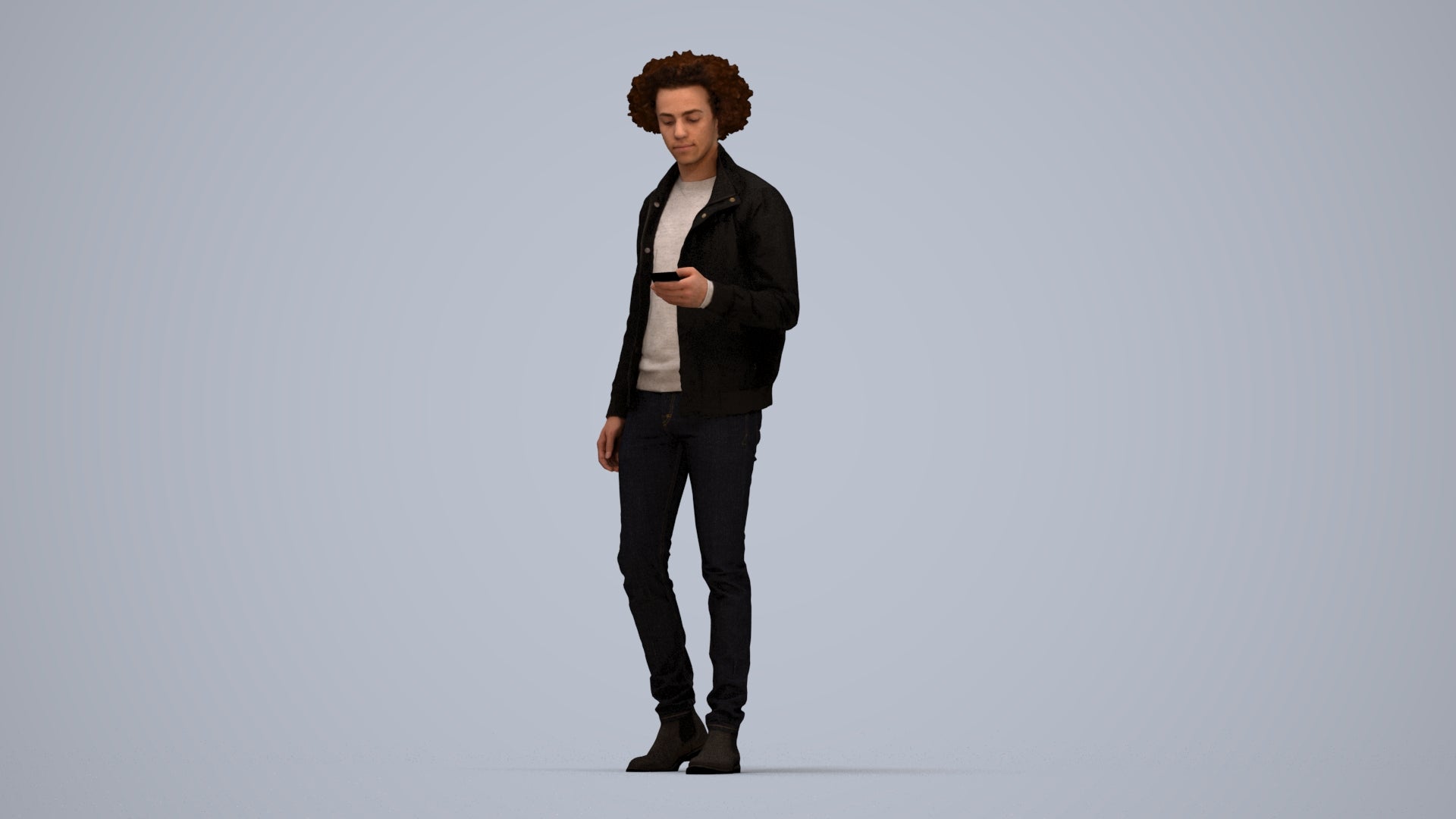 photogrammetry 3D man casual standing, realistic human model archviz FBX, top-down view render
