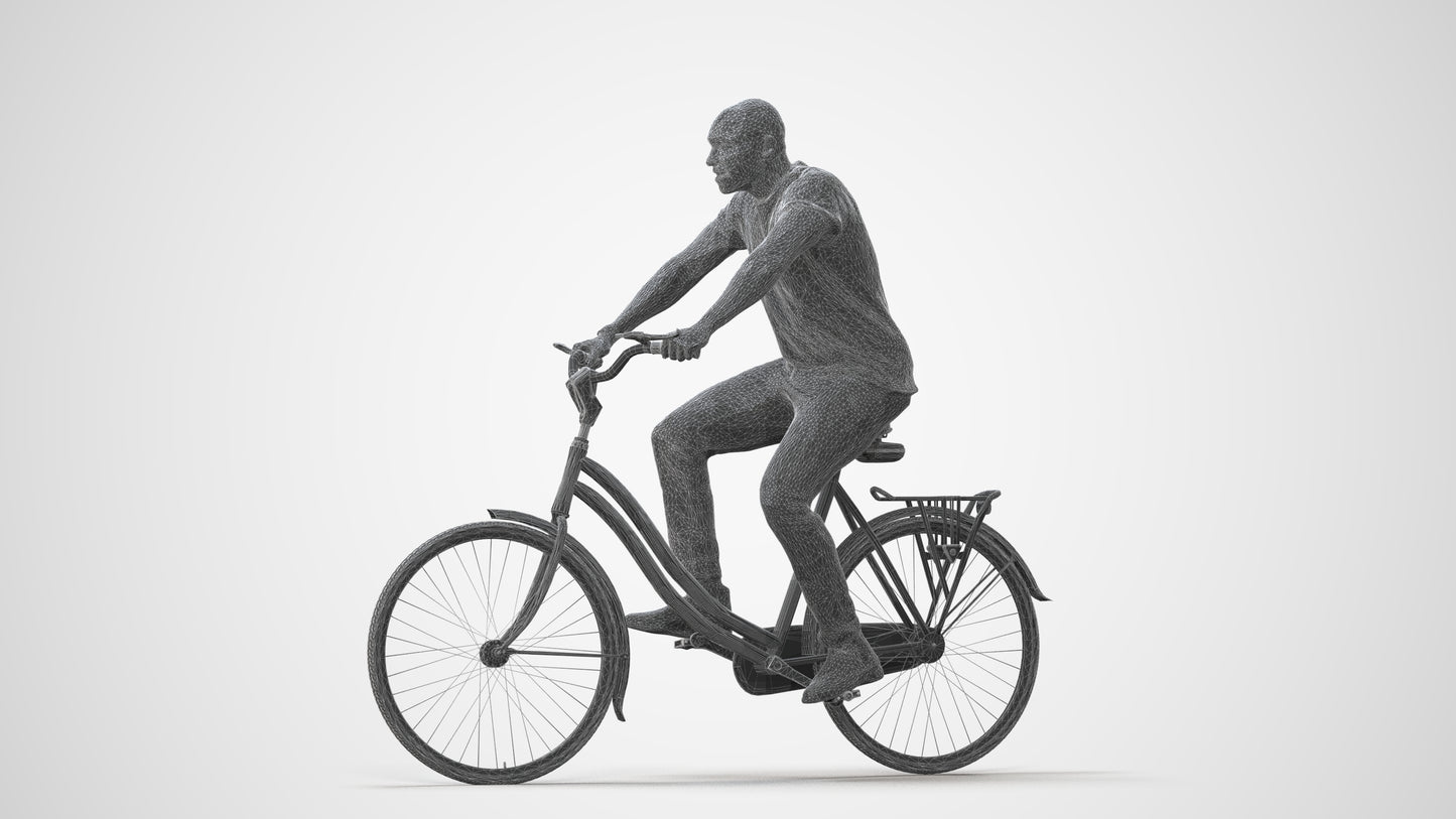 realistic 3D man casual cycling, scanned archviz people for Blender and 3ds Max, square thumbnail