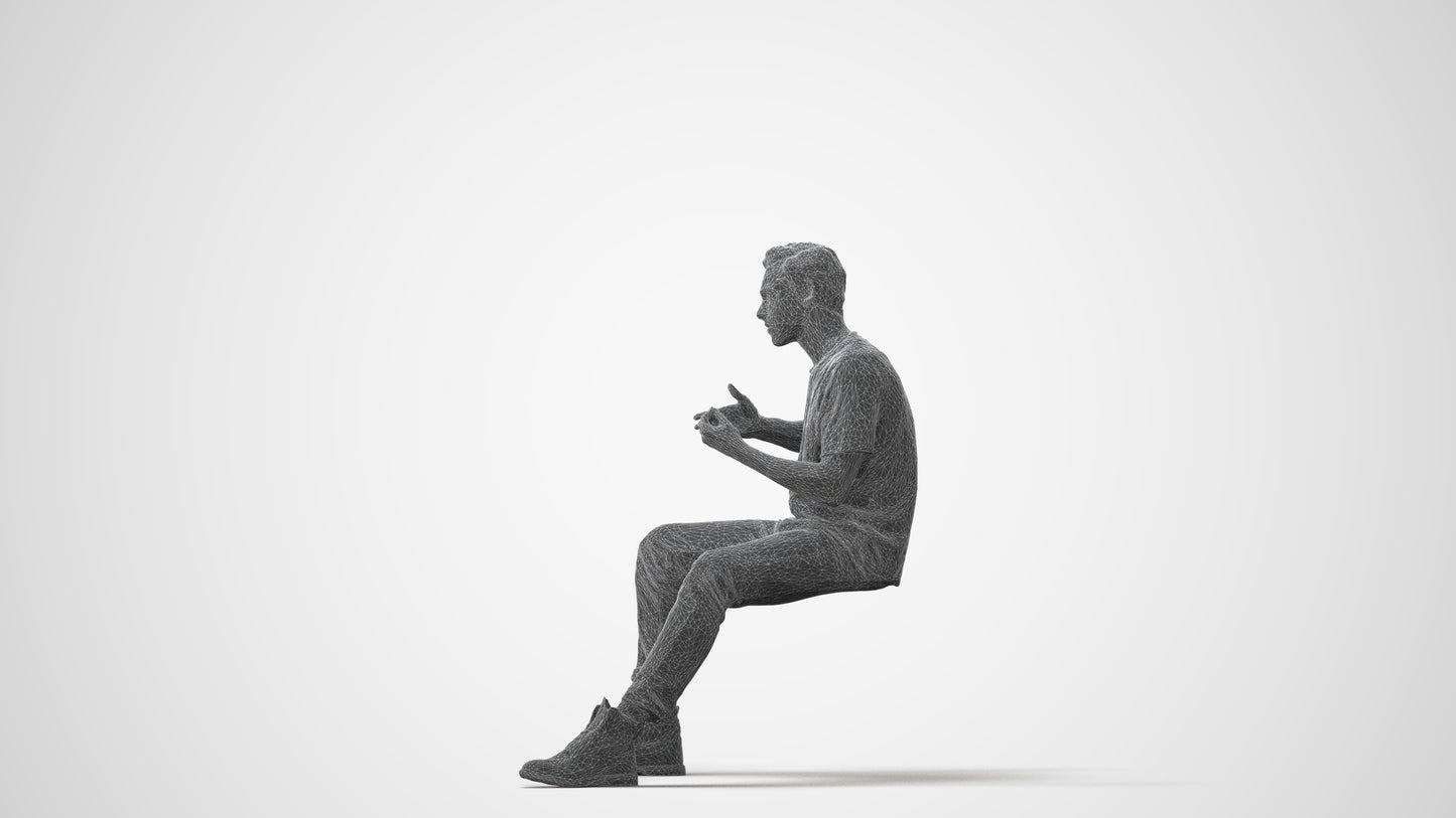 realistic 3D man casual sitting, scanned archviz people for Blender and 3ds Max, square thumbnail
