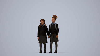 realistic 3D girl kids, scanned archviz people for Blender and 3ds Max, top-down view render