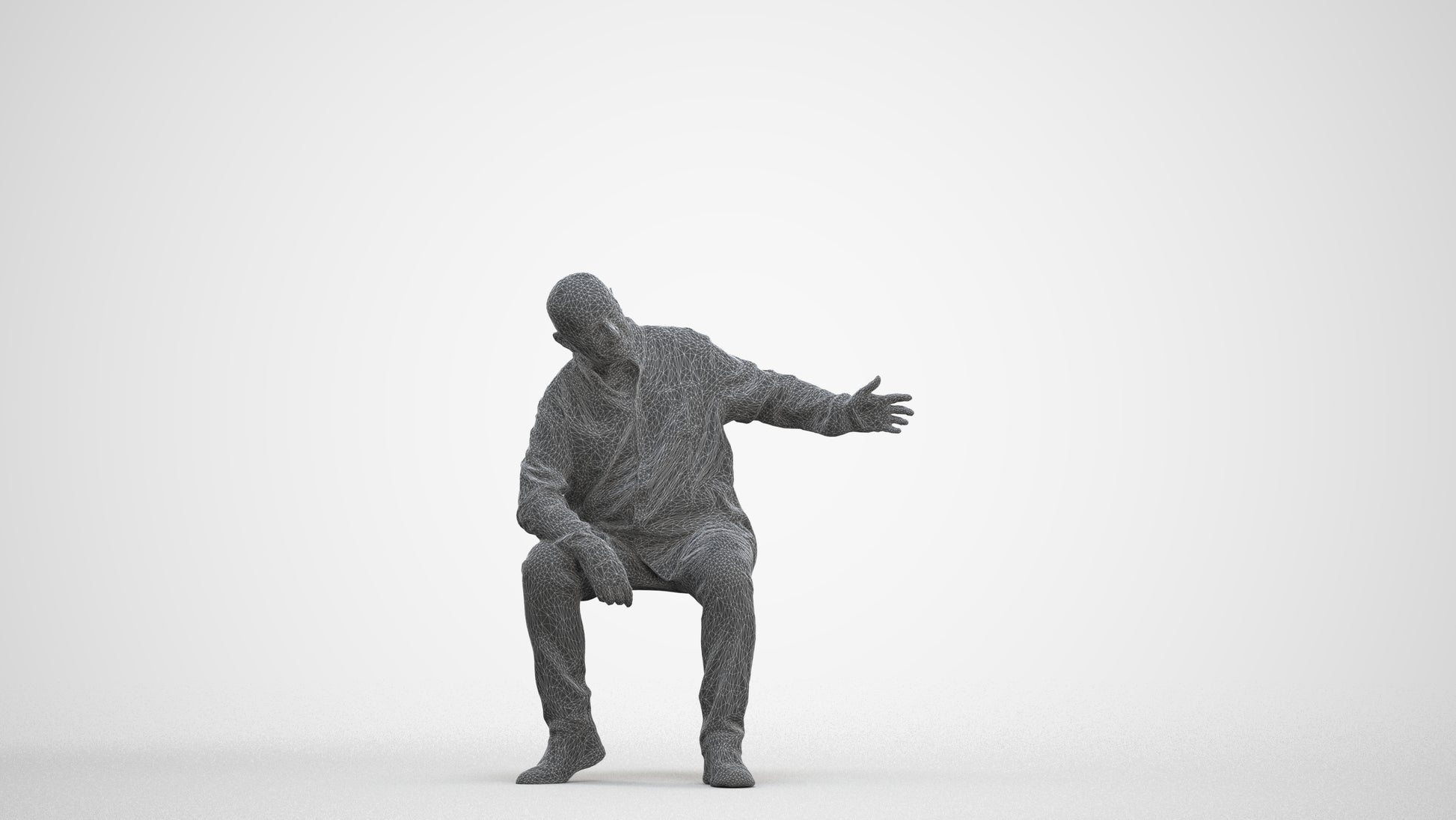 scanned 3D senior man casual sitting, photogrammetry people for Enscape and V-Ray, three-quarter front view render