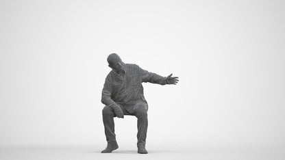 scanned 3D senior man casual sitting, photogrammetry people for Enscape and V-Ray, three-quarter front view render