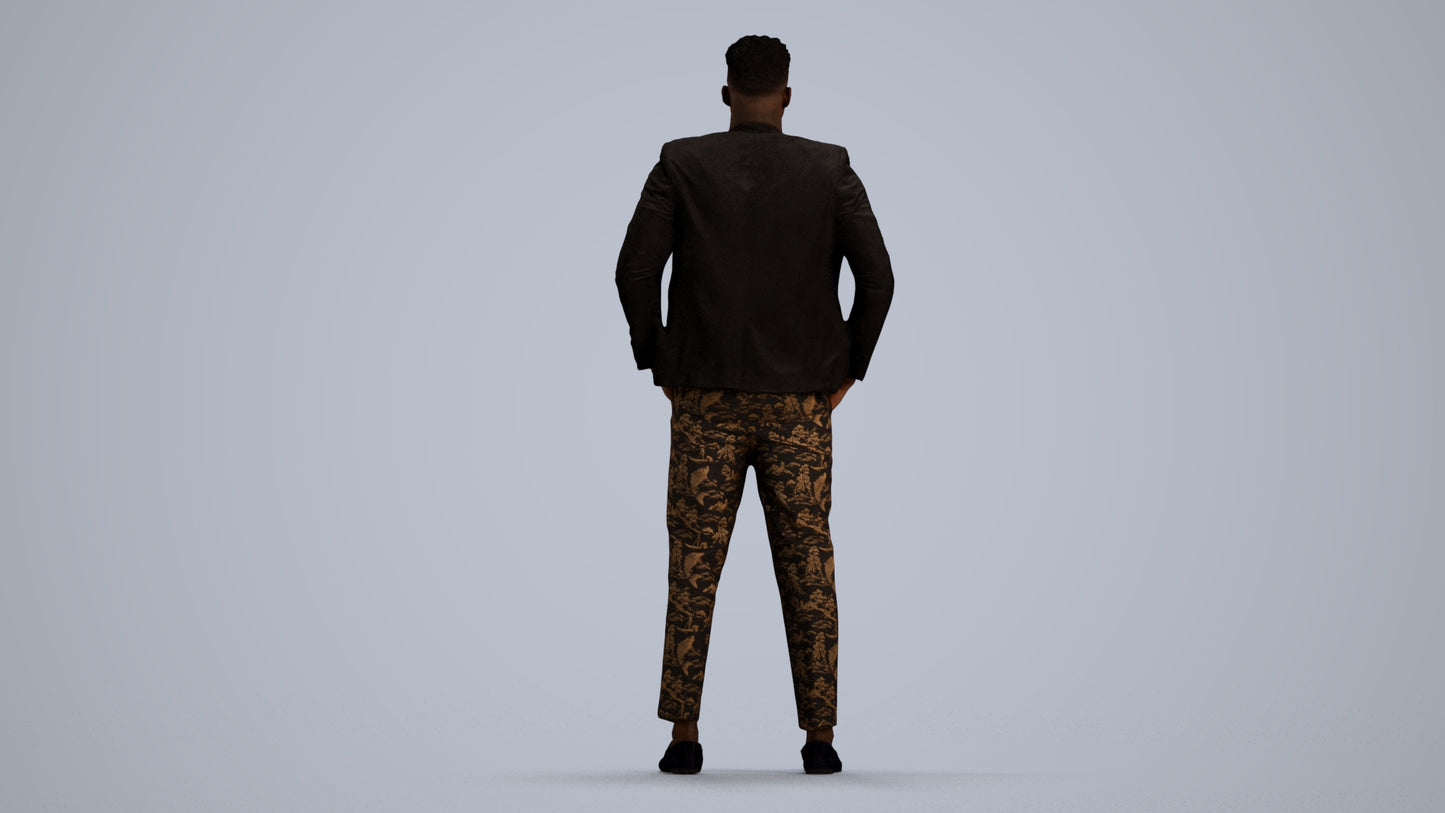 3D human model man casual formalaffairs, photogrammetry scanned person for archviz, front view render