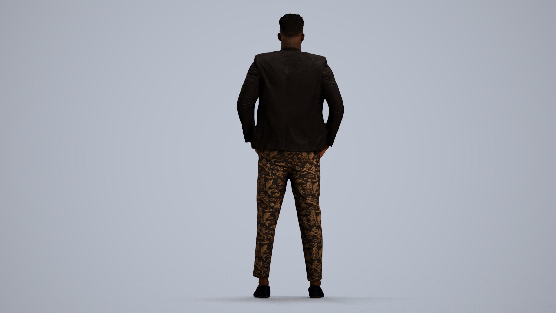 3D human model man casual formalaffairs, photogrammetry scanned person for archviz, front view render
