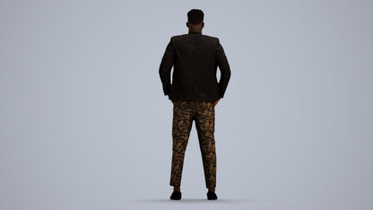 3D human model man casual formalaffairs, photogrammetry scanned person for archviz, front view render