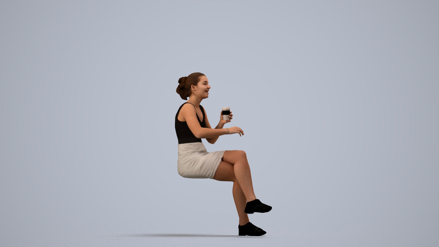 3D people model girl casual kids, scanned human for 3ds Max rendering, side view render