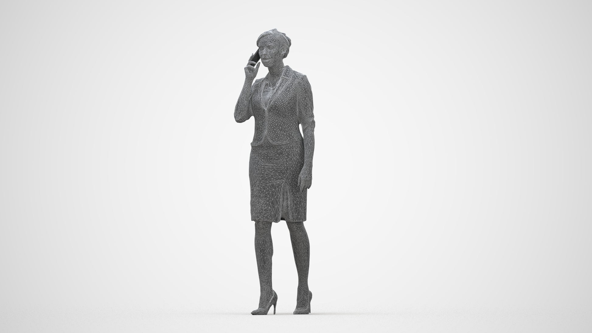 3D people model woman hospitality, scanned human for 3ds Max rendering, wireframe back view