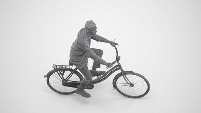 3D human model man casual cycling, photogrammetry scanned person for archviz, wireframe three-quarter view