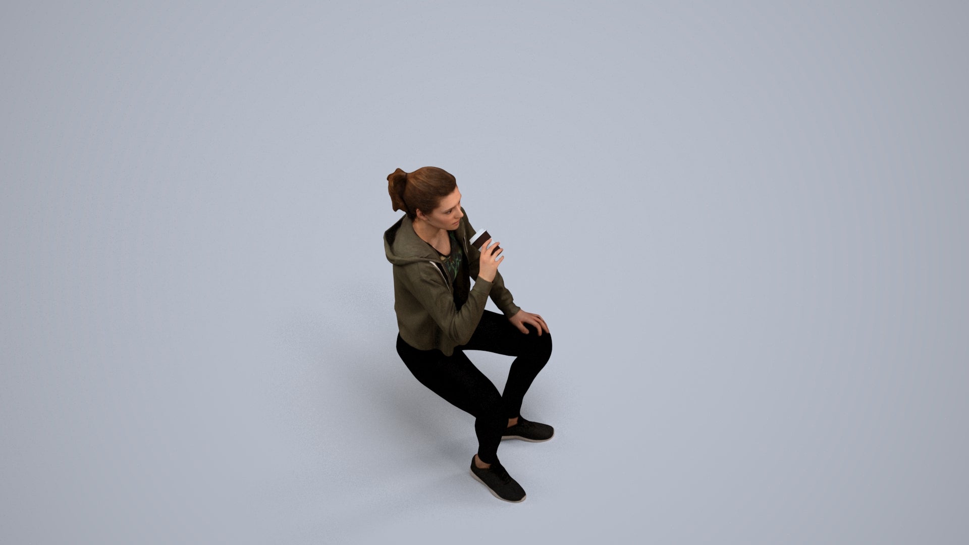 realistic 3D human woman sport, archviz people FBX OBJ for Blender, back view render