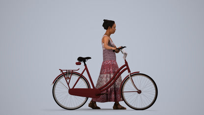 realistic 3D woman casual cycling, scanned archviz people for Blender and 3ds Max, side view render
