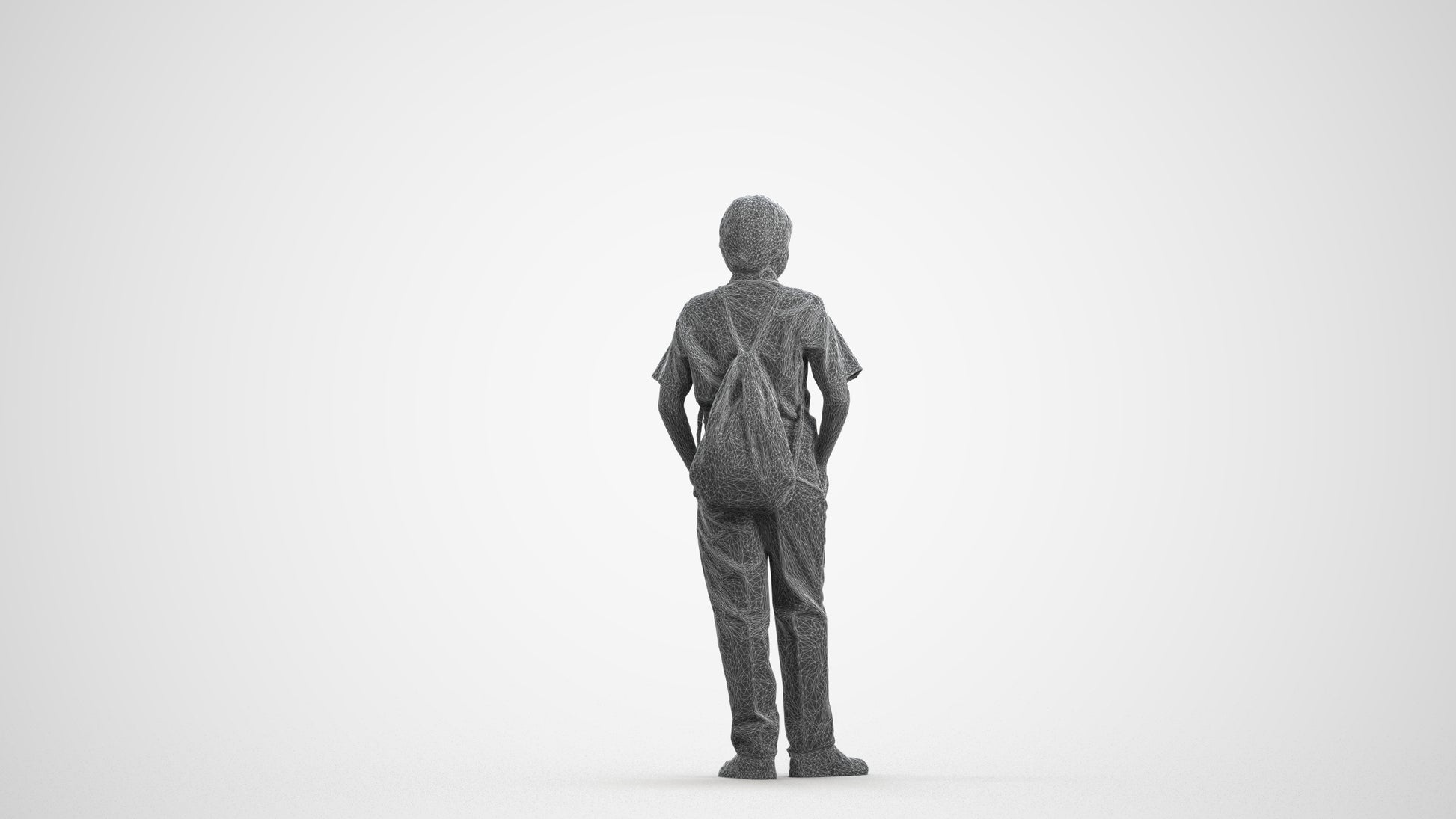 photogrammetry 3D boy kids, realistic human model archviz FBX, wireframe front view
