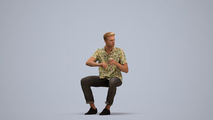 3D people model man casual sitting, scanned human for 3ds Max rendering, standing pose render