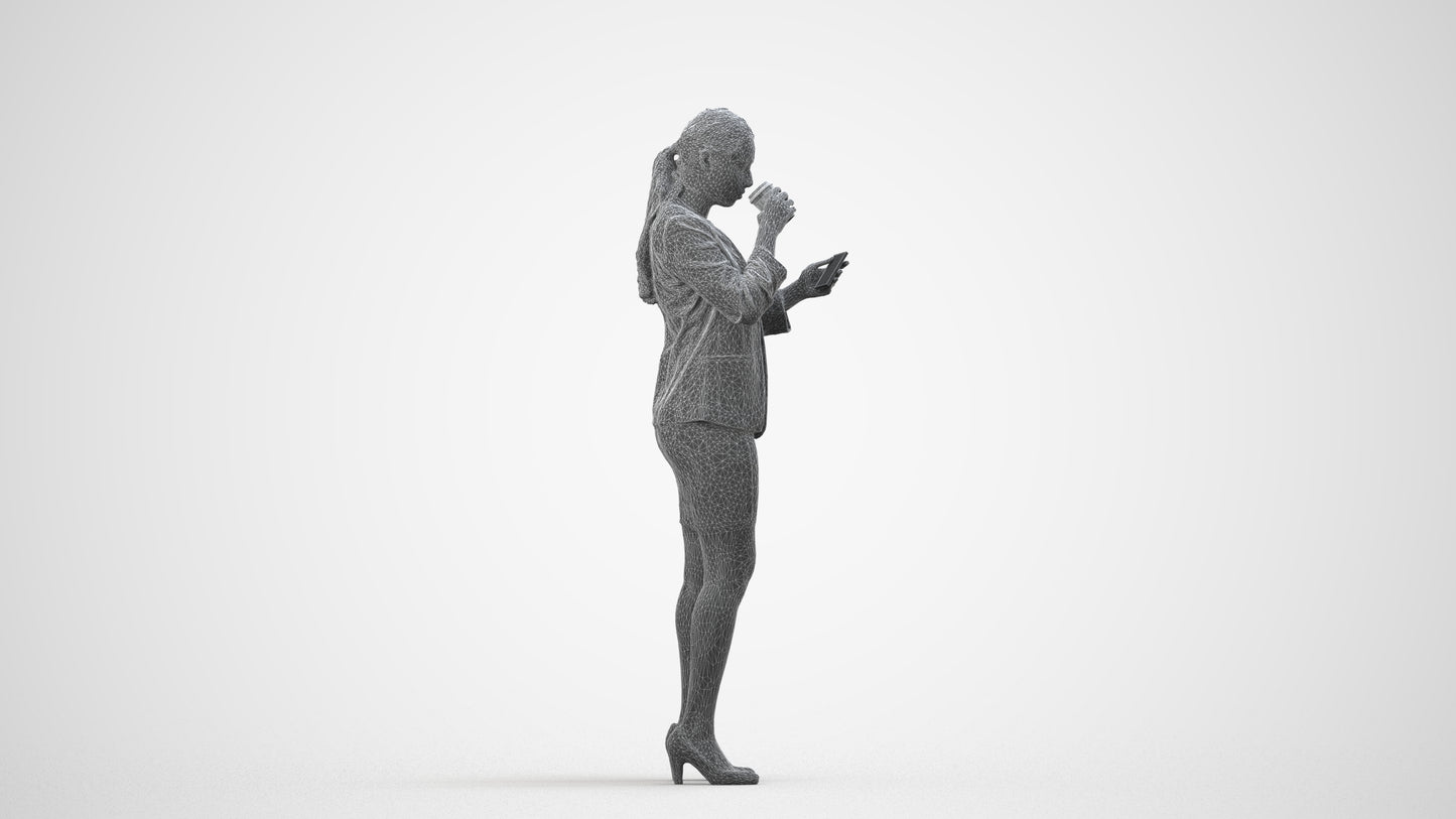 realistic 3D human woman business, archviz people FBX OBJ for Blender, wireframe side view