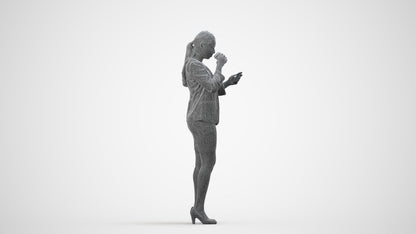 realistic 3D human woman business, archviz people FBX OBJ for Blender, wireframe side view