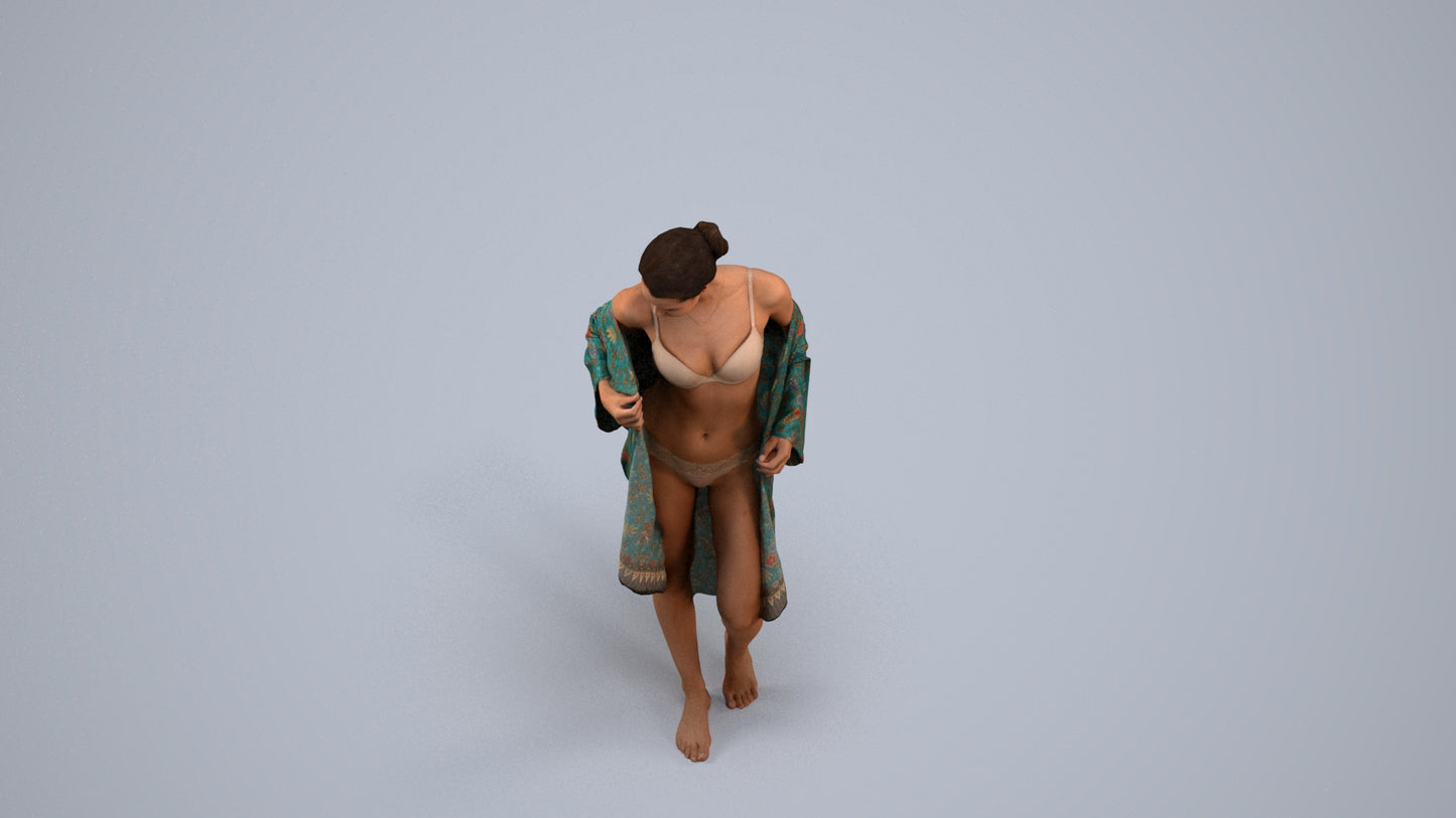 photogrammetry 3D woman bathroom, realistic human model archviz FBX, back view render