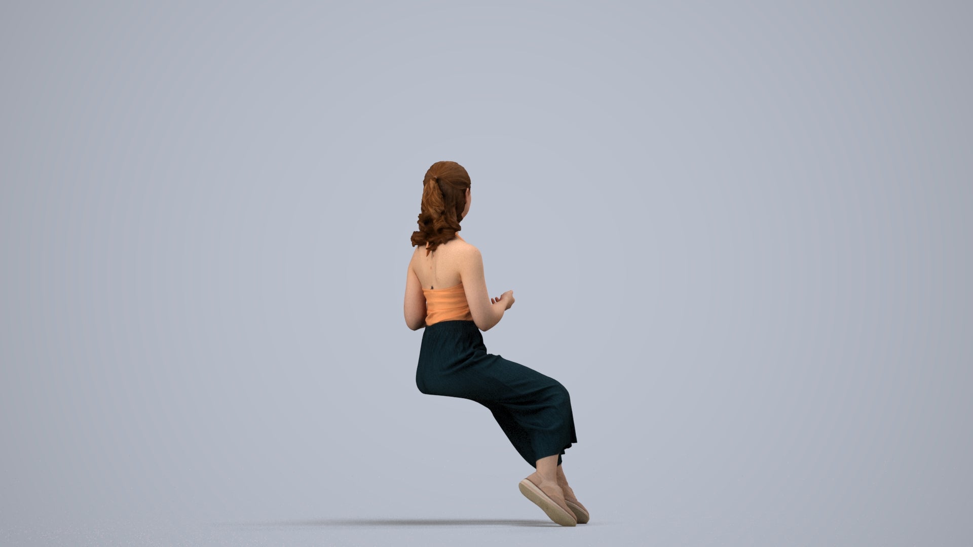 3D people model girl casual kids, scanned human for 3ds Max rendering, side view render