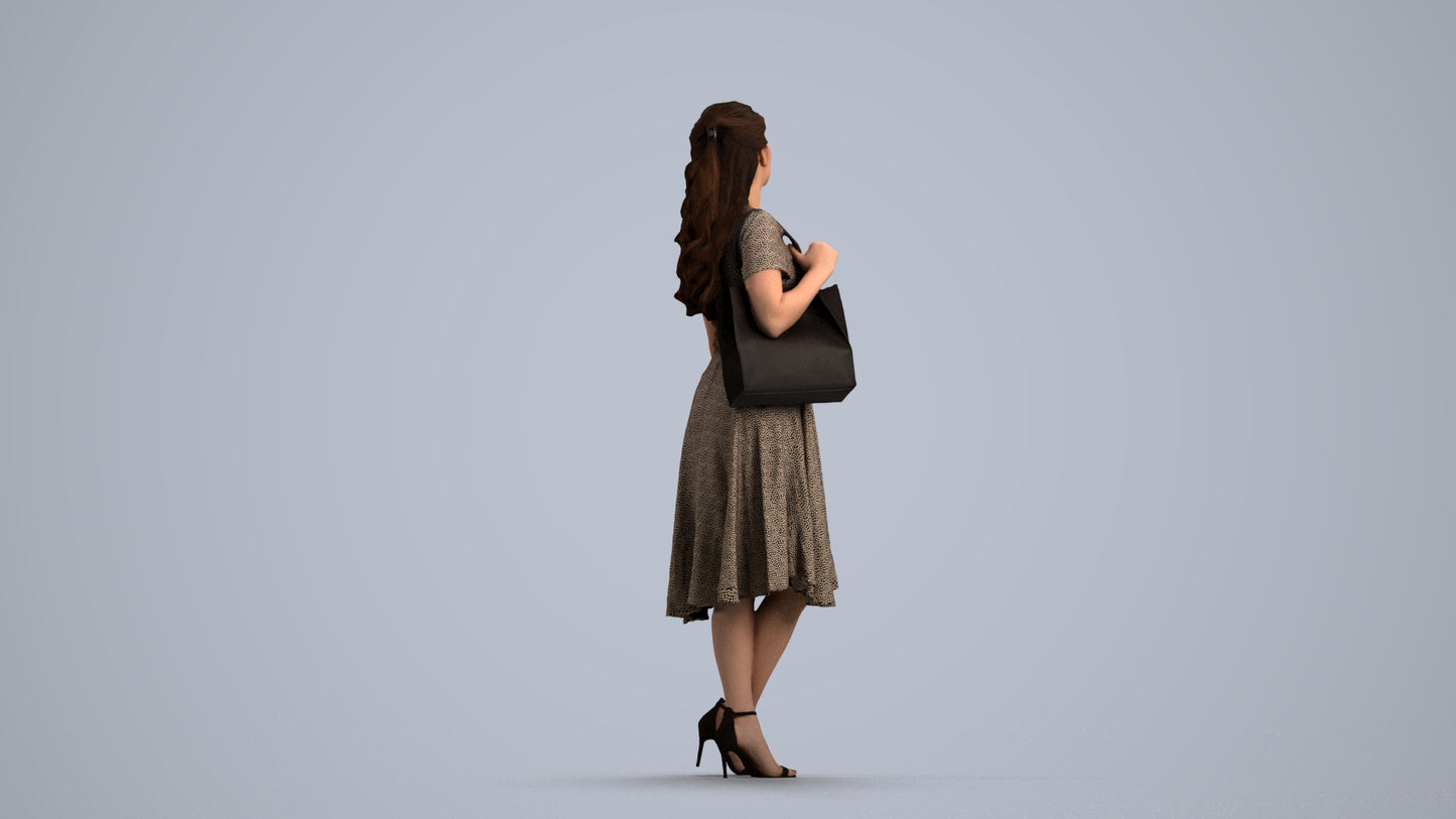 realistic 3D people woman casual standing, render-ready for V-Ray and Corona, FBX OBJ, front view render